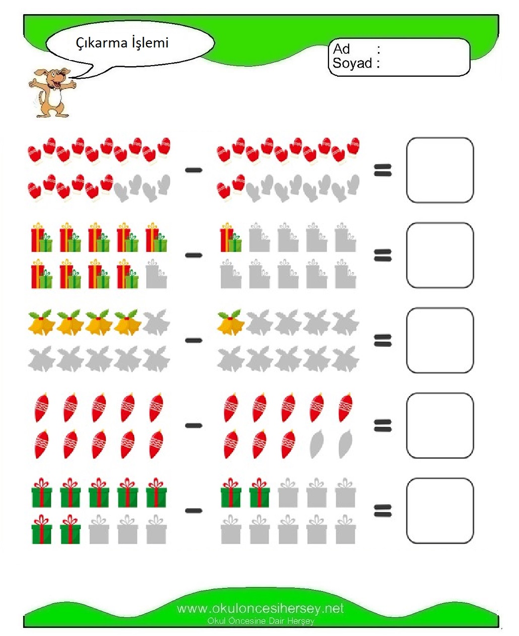 Çıkarma İşlemi Çalışma Sayfaları